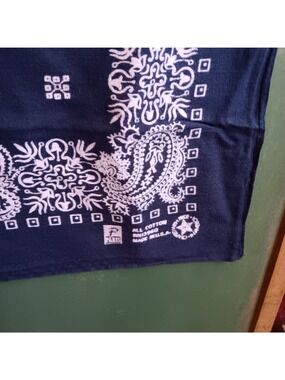 Vintage Cowboy Bandanna Blue Hanky Paris 2x20" 100% Cotton Made In USA Square